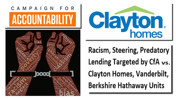 CampaignForAccountabiltyClaytonHomesLogoBerkshireHathawayVanderbiltMortgageRacismSteeringPredatoryLendingDailyBusinessNewsMHProNews720x403