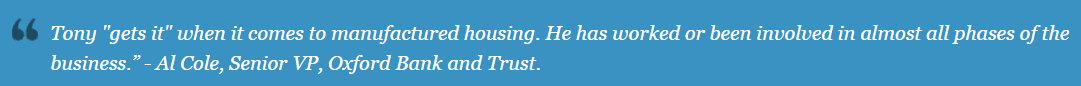 TonyGetsItAlColeOxfordBankTrustManufacturedHousingIndustryDailyBusinessNewsMHProNews