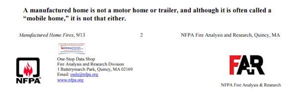 NFPAManufacturedHomeIsNotaMotorHomeOrTrailerAlthoughItisOftenCalledMobileHomeItIsNotThatEitherNFPADailyBusinessNewsMHProNews