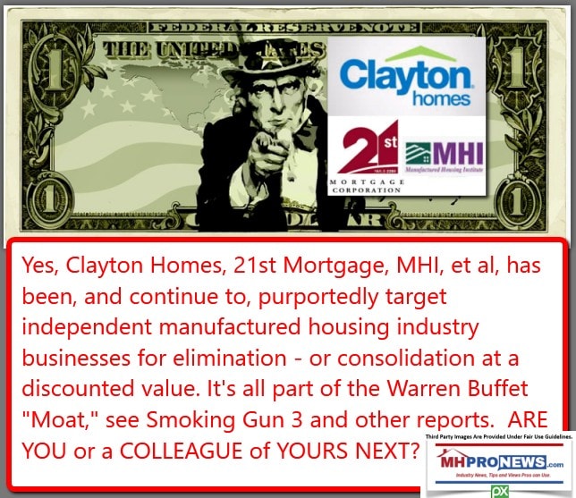 DollarBillUncleSamPointingClaytonHomesLogo21stMortgageLogoManufacturedHousingInstituteLogoMHProNews