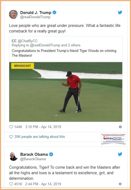 DonaldTrumpBarackObamaCheeringTigerWoodsWinTweetsMHProNews