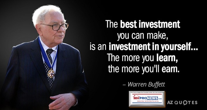 BestInvestmentOneMadeinYourselfMoreYouLearnMoreYoullEarnWarrenBuffettQuoteManufacturedHousingMHProNews