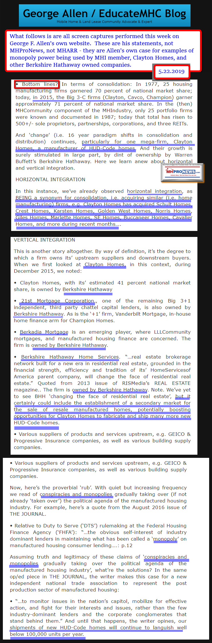 GeorgeFAllenCommunityInvestorEducateMHCSECOcoba7MonopolyConsolidationClaytonHomes21stMortgageBerkshireHathawayQuotesManufacturedHomesCommunitiesMHproNews