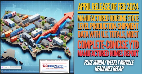 AprilReleaseFeb2024ManufacturedHousingStateLevelProductionShipmentDataWithUSaTotalsMostCompleteConciseYTD_ManufacturedHomesReportPlusSundayWeeklyMHVilleHeadlinesRecapMHProNews