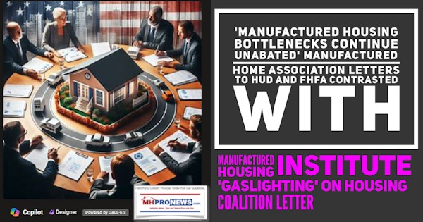 ManufacturedHousingBottlenecksContinueUnabatedManufacturedHomeAssociationLettersToHUDandFHFA_ContrastedWithManufacturedHousingInstituteGaslightingOnHousingCoalitionLetterMHProNews