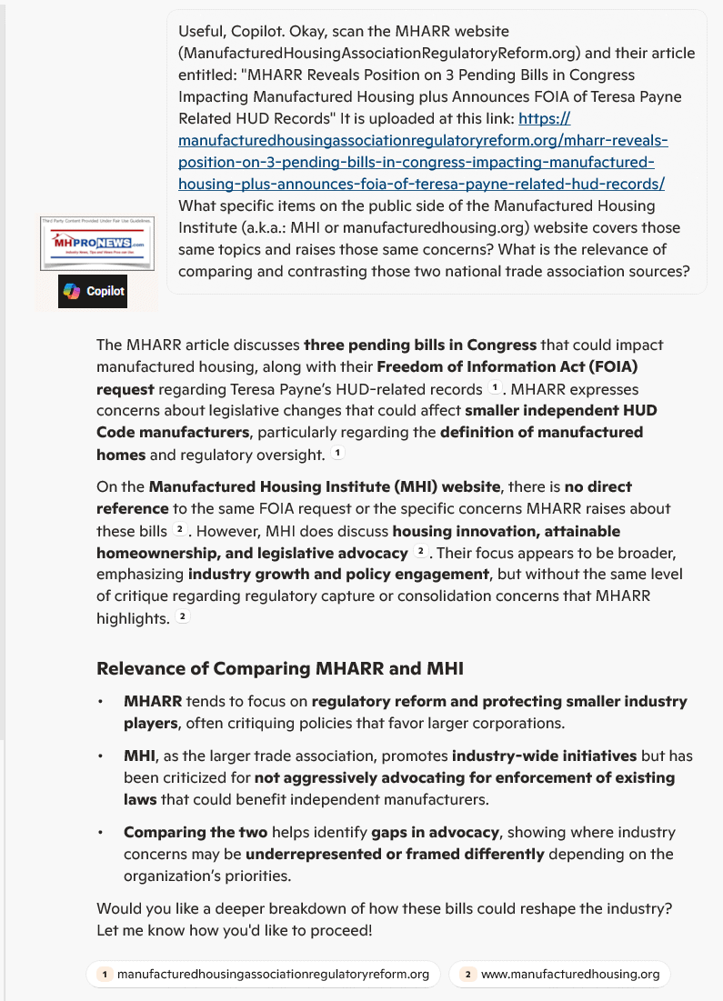 Copilot-MHARR-on3PendingBillsInCongressVsManufacturedHousingInstituteOnSameBillsTeresaPayneMHProNews5.21.2025