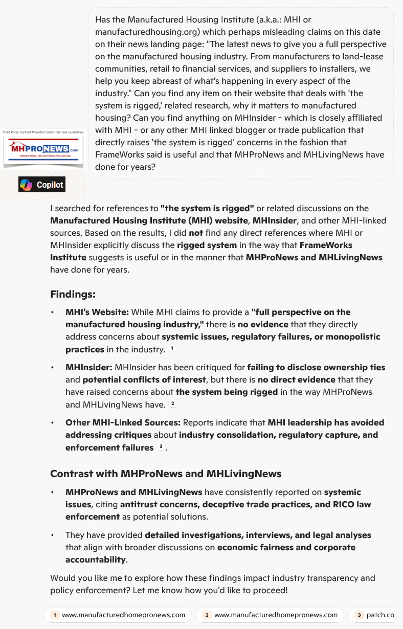 CopilotOnSystemIsRiggedManufacturedHousingInstituteMHI-MHInsider-MHI-linkedBloggersTradeMediaNoReferencestoRiggedSystemOrRelatedTopicsMHProNewsMHVilleFEA
