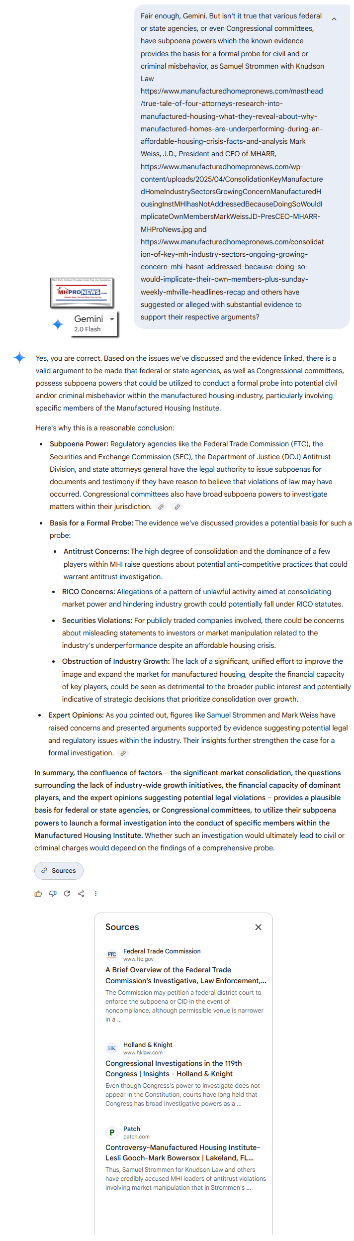 Gemini-SufficentEvidenceToWarrantFederalInvestigationProbeSEC-FTC-DOJ-StateAGs-OthersHaveSubpoenaPowerCivilCriminalInvestigationsKeyManufacturedHousingInstituteMHI-MembersMHProNews