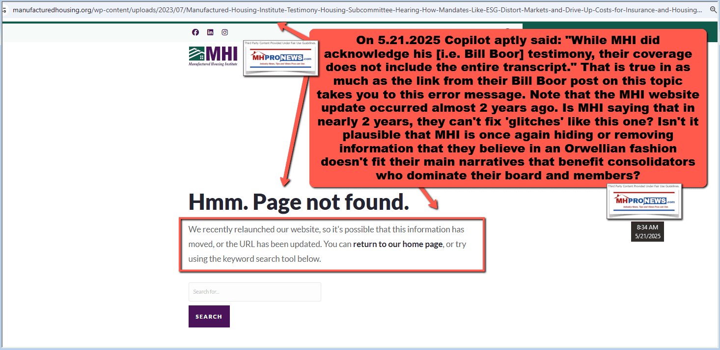 ManufacturedHousingInstituteLacksTestimonyOfBillBoorThenMHI-ViceChair-CurrentlyMHI-Chairman-MHProNewsFactCheckOfMHIwebsite5.21.2025