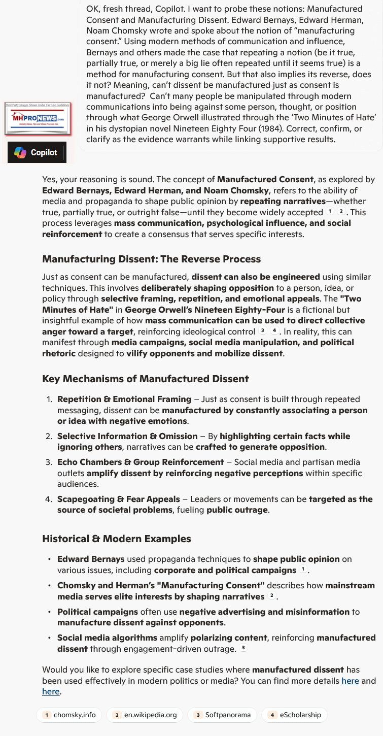 ManufacturingConsentManufacturingDissentEdwardBernaysEdwardHermanNoamChomskyGeorgeOrwellTwoMinutesOfHateNineteenEightyFour1984CopilotMHProNews