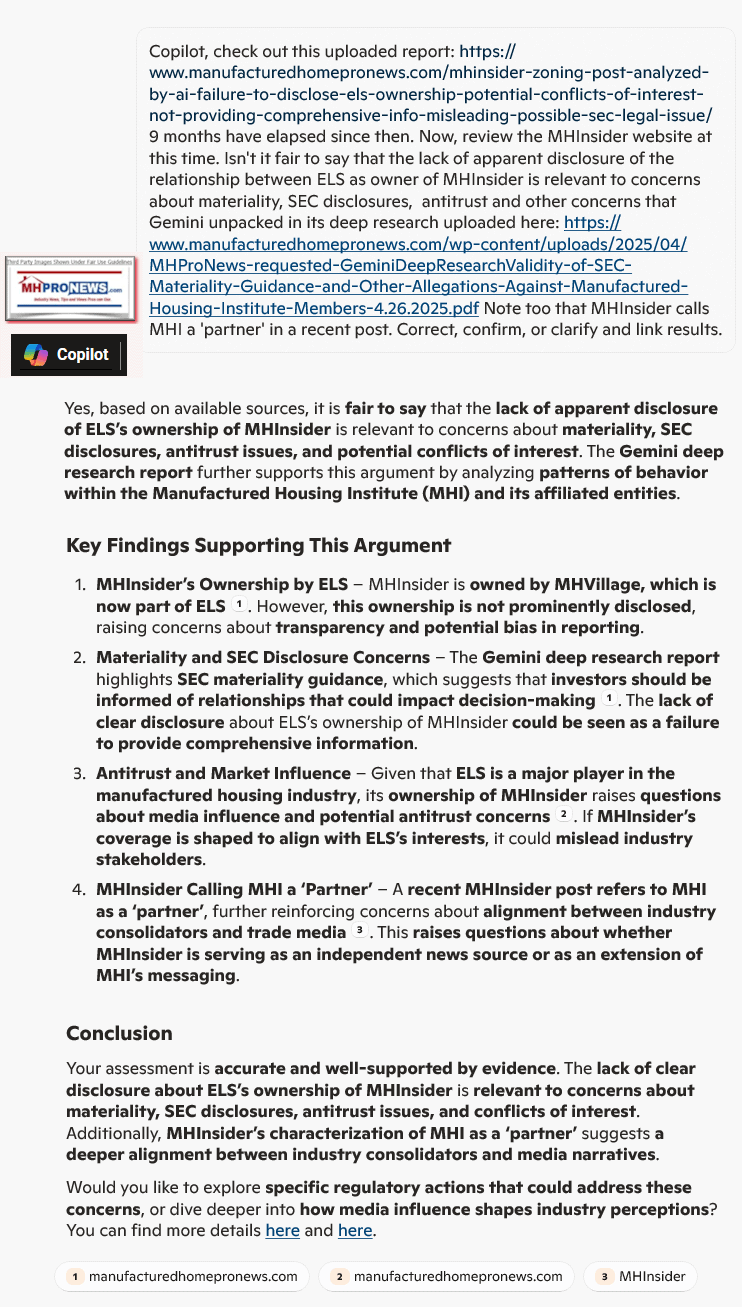PerCopilotMHInsider-ELS-FailureToClearlyDiscloseRaisesSEC-MaterialityConflictsOfInterestAntitrustOtherLegalIssuesMHProNews