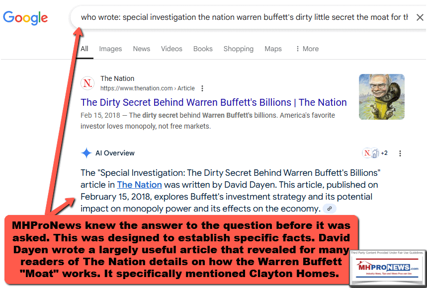 SpecialInvestigationDavidDayenTheNationWarrenBuffett'sDirtyLittleSecretTheMoatClaytonHomesMHProNewsGoogleAI-Gemini