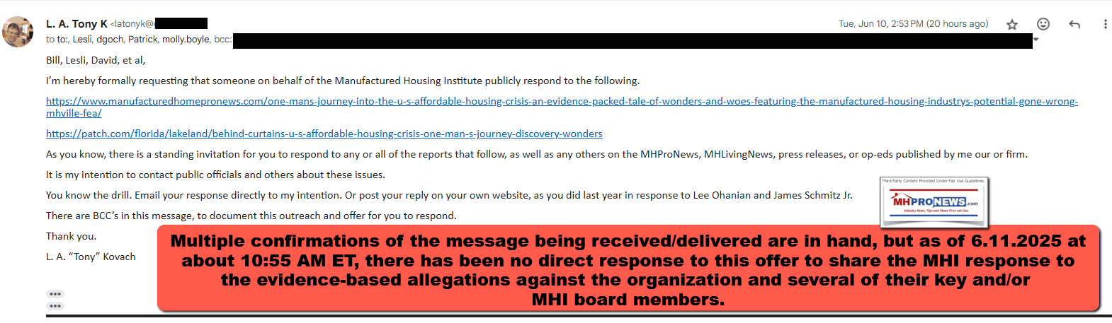 CavcoCEO-MHI-ChairWilliamBillBoor-MHI-CEO-LesliGooch-AttyDavidGoch-MollyBoyle-MHProNewsEmailInvitingPublicResponseMHProNews