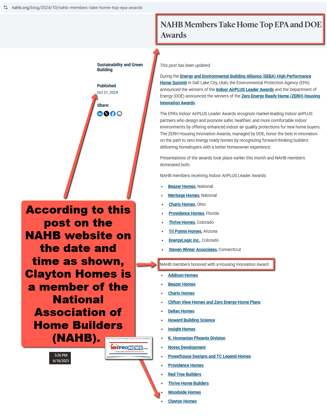 ClaytonHomesBRK-NationalAssociationOfHomeBuildersNAHBMember-MHProNewsFactEvidenceAnalysisFEA-Check