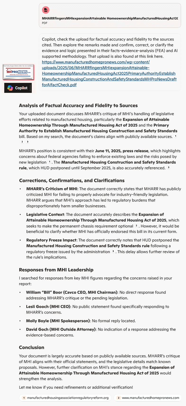 CopilotAI-FactCheckMHI-MHARR-ExpansionAttainableHomeownershipThroughManufacturedHousingAct2025PrimaryAuthoritToEstablishManufacturedHousingConstructionAndSafetyStandardsMHProNews