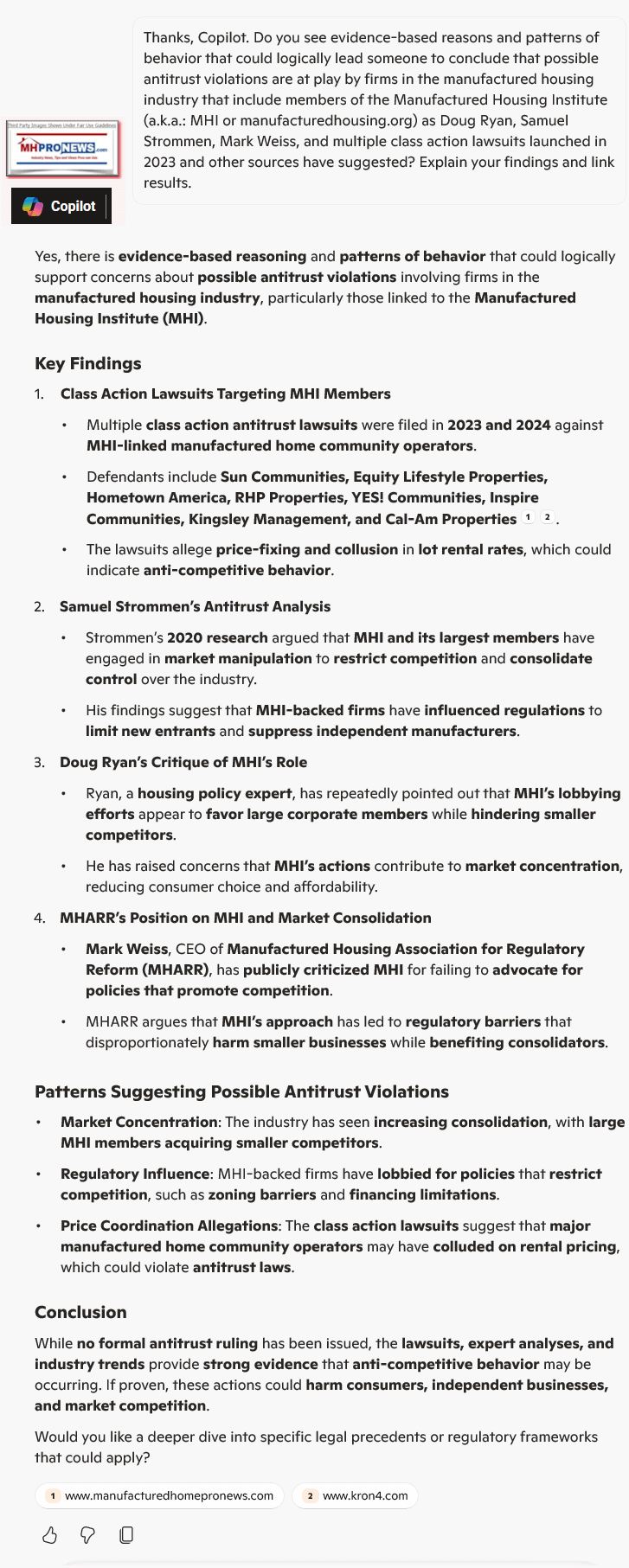 CopilotConfirmsAntitrustConfirmsWithManufacturedHousingInstituteFirmsInContextOfDOEenergyRuleAndPendingCongressionalLegislationMHProNews