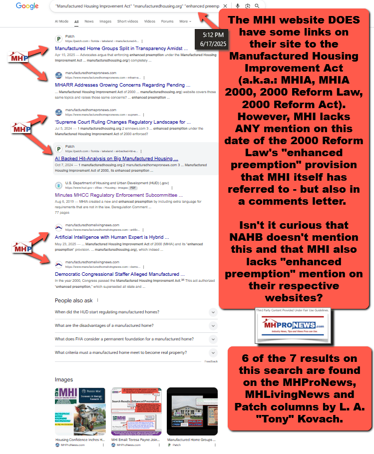 ManufacturedHousing.orgManufacturedHousingInstituteEnhancedPreemptionSearchMHProNewsGoogleSearch
