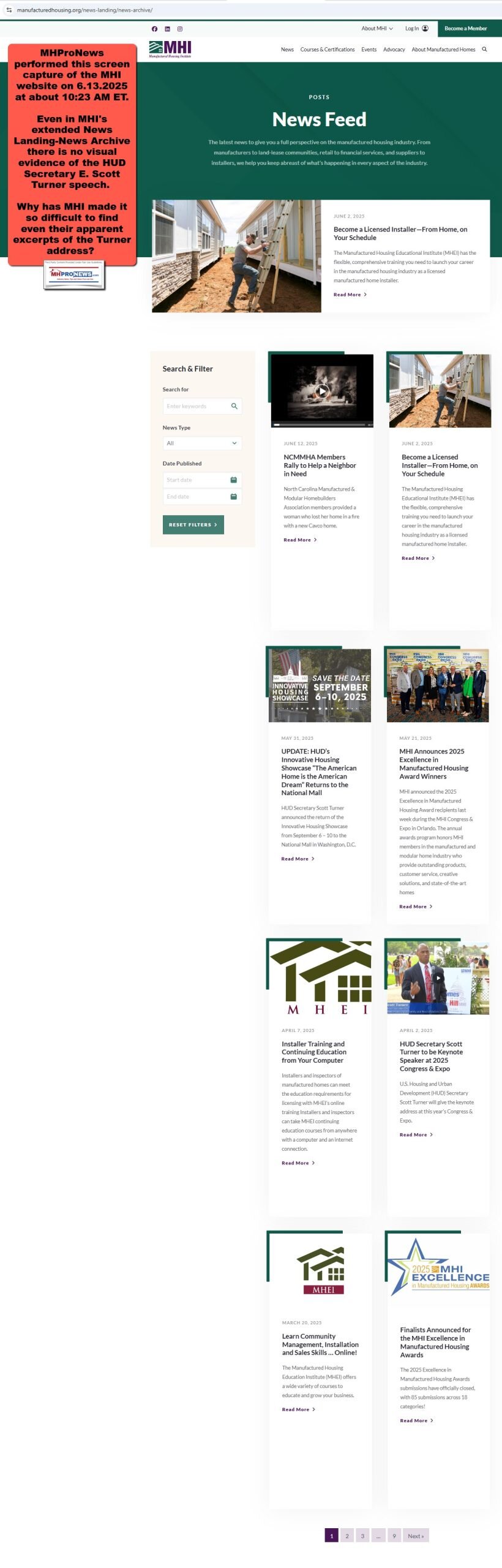 ManufacturedHousing.orgNewsLandingScreenShoton6.13.2025MHProNewsCompositeScreenCaptureNoSecTurnerOrlandoSpeech