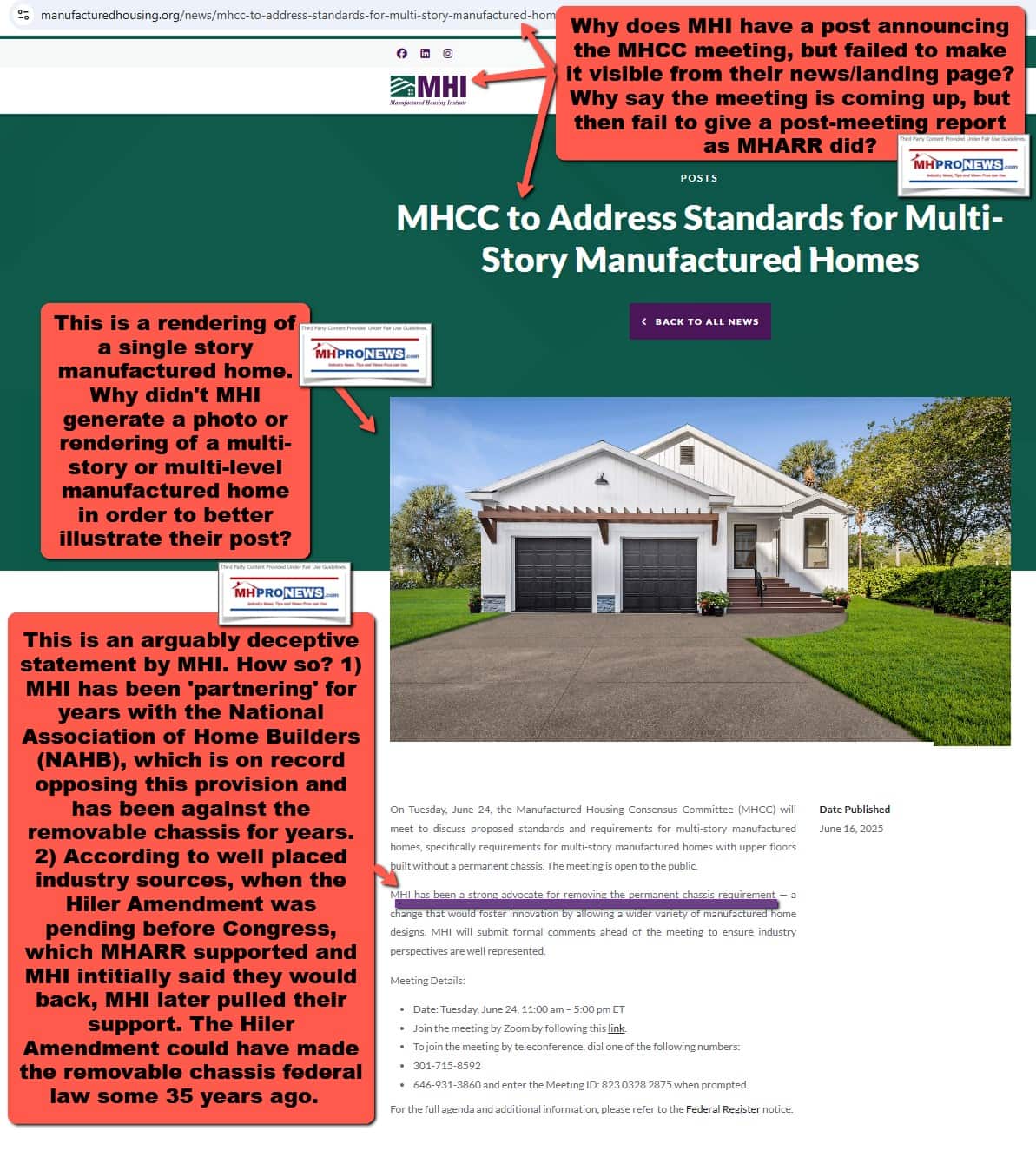 ManufacturedHousingInstituteMHIwebsiteFactCheckOn6.16.2025-MHCCmeetingAnnouncementMHProNewsFactCheck