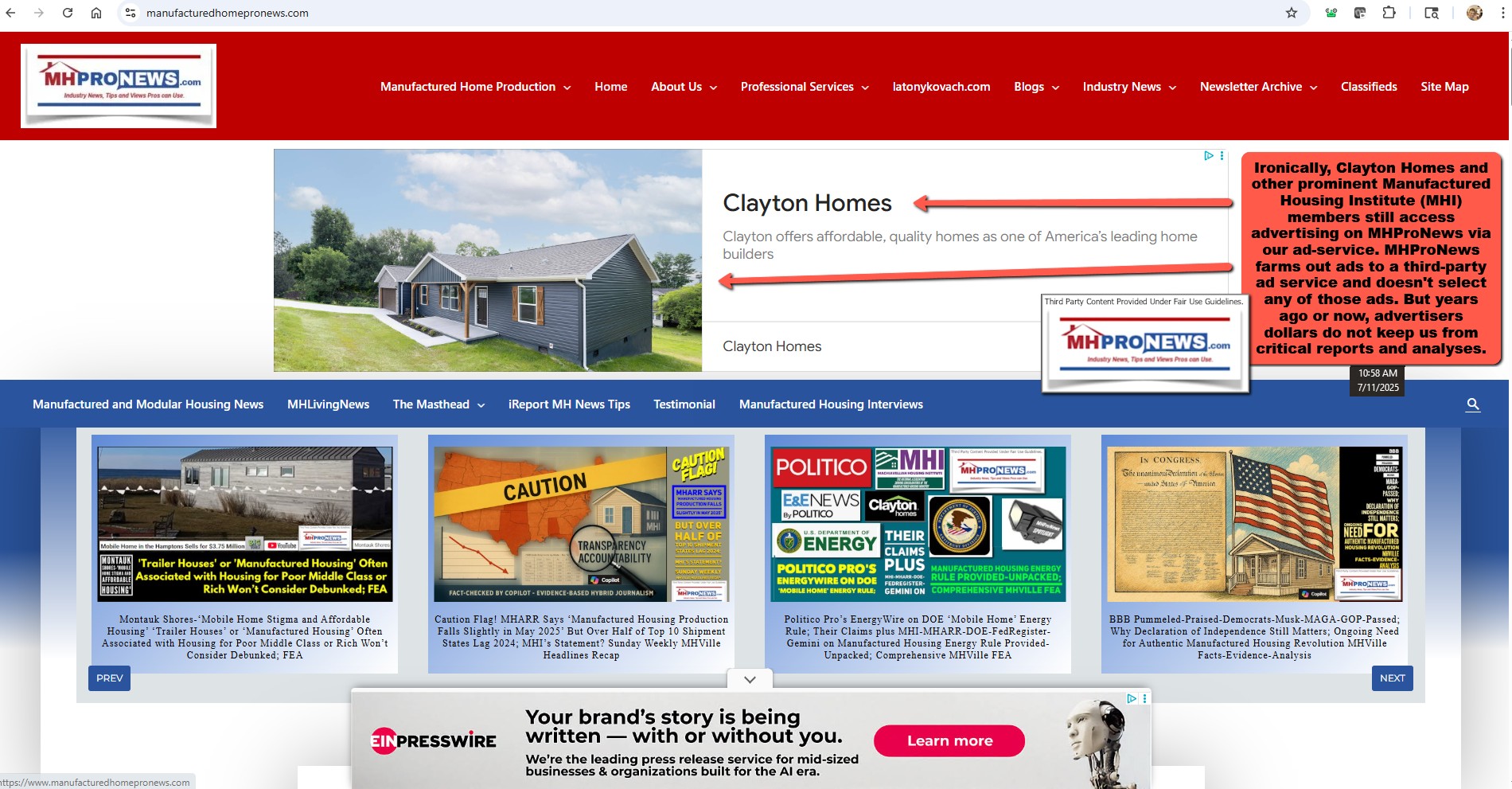 ClaytonHomesAdsMHProNews7.11.2025ClaytonAdsDontKeepMHProNewsFromCriticalReportsAnalyses