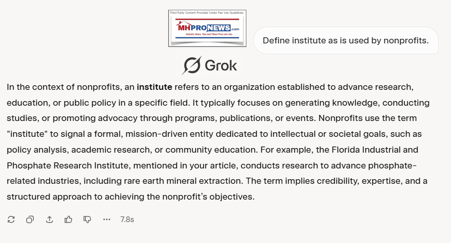 DefineInstituteAsUsedbyNonprofitsGrok-MHProNews