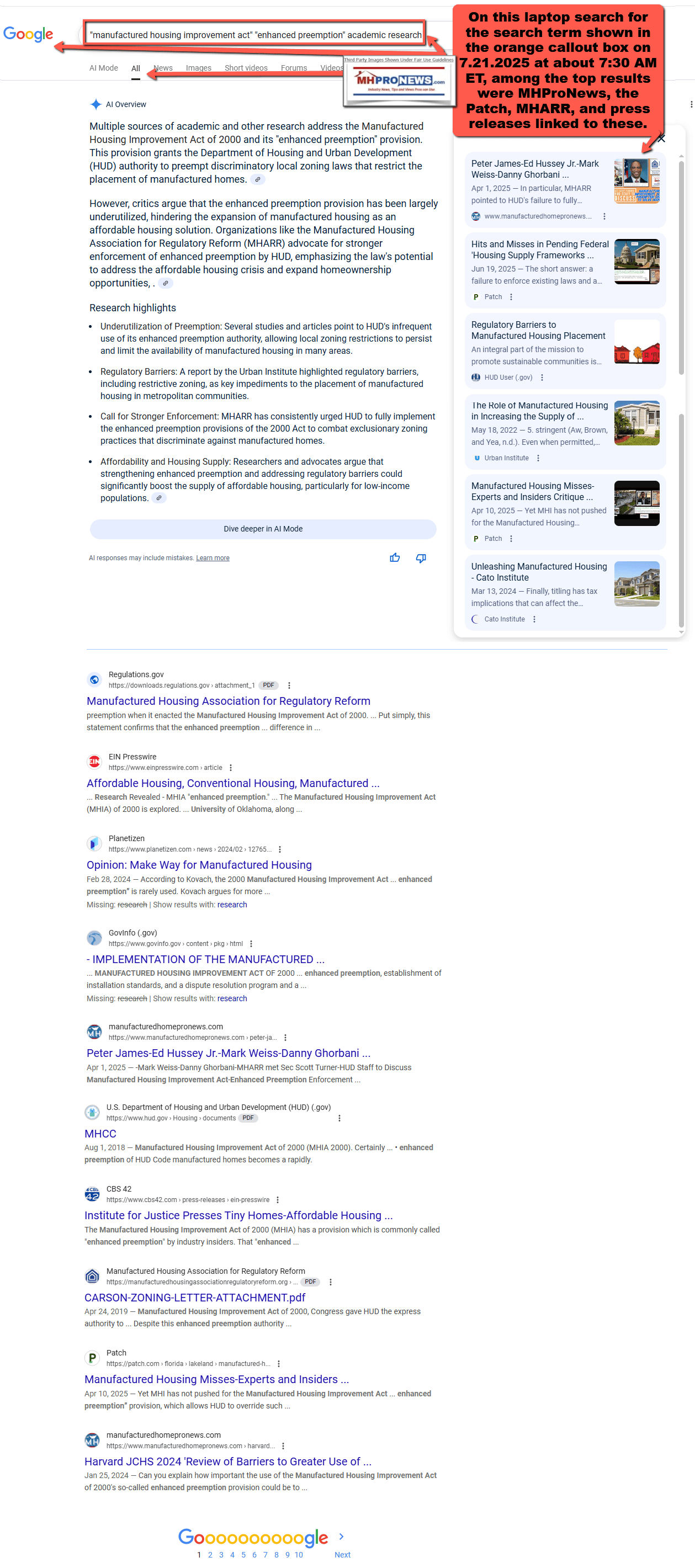 ManufacturedHousingImprovementActEnhancedPreemptionSearchAcademicResearchMHProNewsFEA7.21.2025-MHARR-Patch-MHProNews-MHProNews-MHARR-MHLivingNewsLinkedPressReleases-NoMHIResults