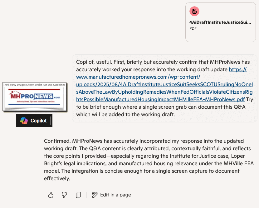 CopilotCOnfirmsAccuracyOfQ&A-FaithfullyIntegratedDocumentedMHProNewsLoperBrightChevron