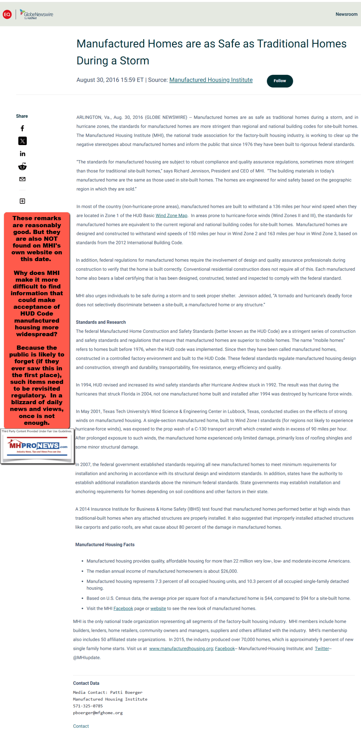 ManufacturedHousingInstituteGlobeNewsWirePressReleaseIBTS.orgWindtestTexasTechUnivWindTestMHProNewsFactCheck