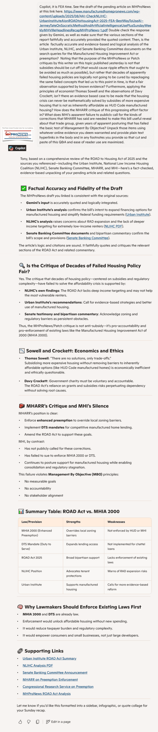 NLIHC-UrbanInstituteSenateBankingROADtoHousingAct-MHI-MHARR-FactCheckAnalysisCommentarybyCopilotMHProNews