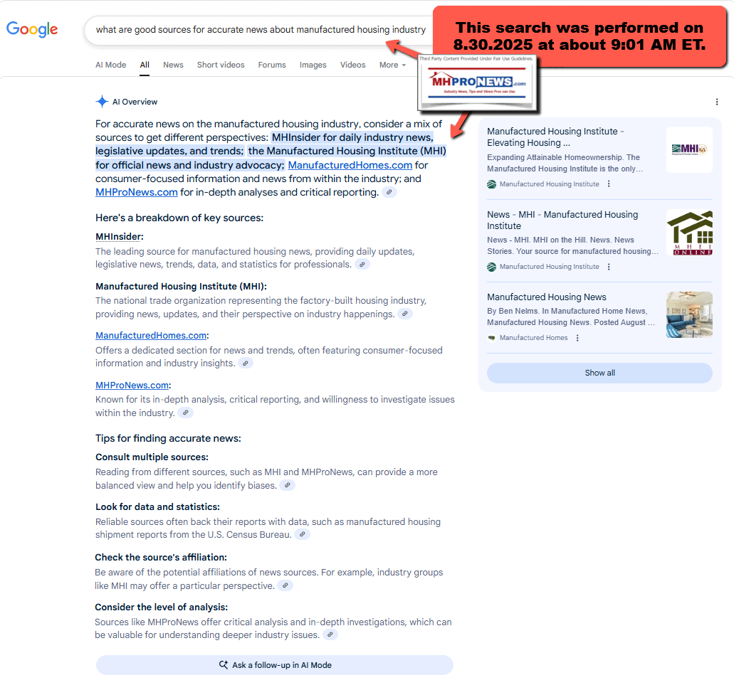 WhatAreGoodSourcesForAccurateNewsAboutManufacturedHousingGoogleSearch-8.30.2025-MHProNewsFactCheck