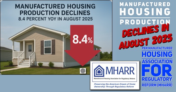 MHARRManufacturedHousingProductionDeclinesInAugust2025perManufacturedHousingAssociationForRegulatoryReformMHARR-ChatGPTfeaturedimage