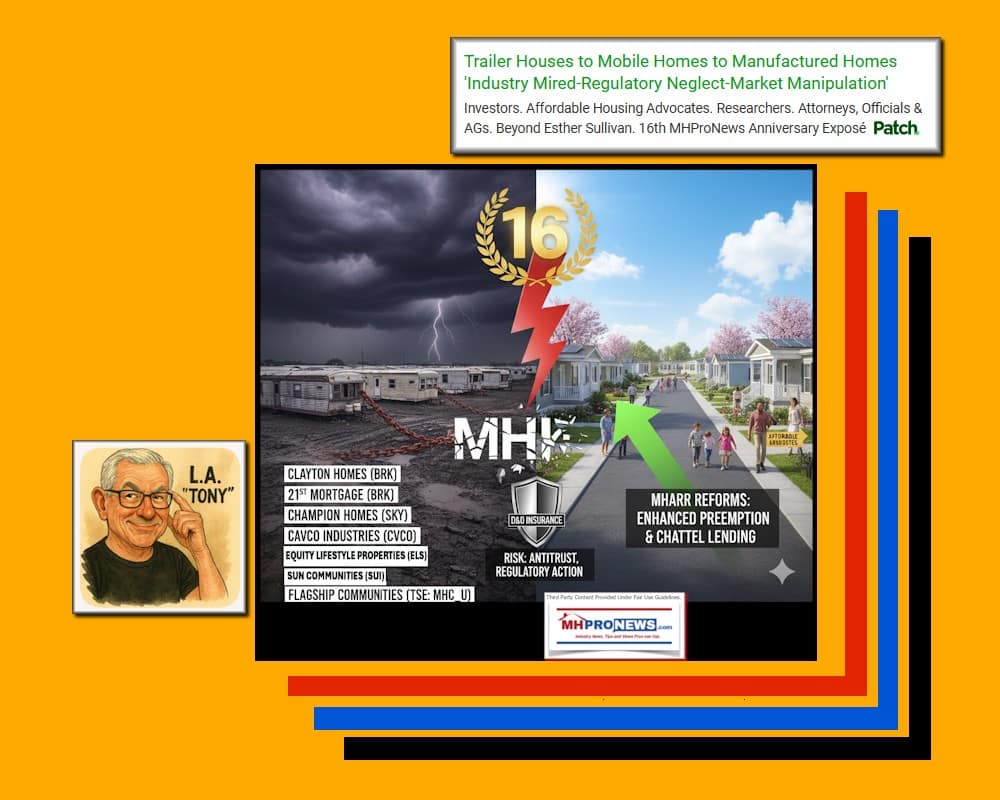 TrailerHousesMobileHomesManufacturedHomesIndustryMiredRegNeglectMarketManipulationInvestorsAffordableHousingResearchAttysOfficialsAGsEstherSullivan16thMHProNewsAnniversaryExposéKovach