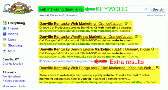 Keyword search for 'web marketing danville ky'