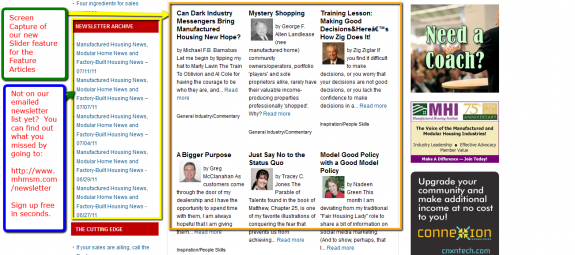 Another view of the Feature Articles slider.  You can already access all of our x2 weekly emailed News Updates at http://mhmsm.com/newsletter 