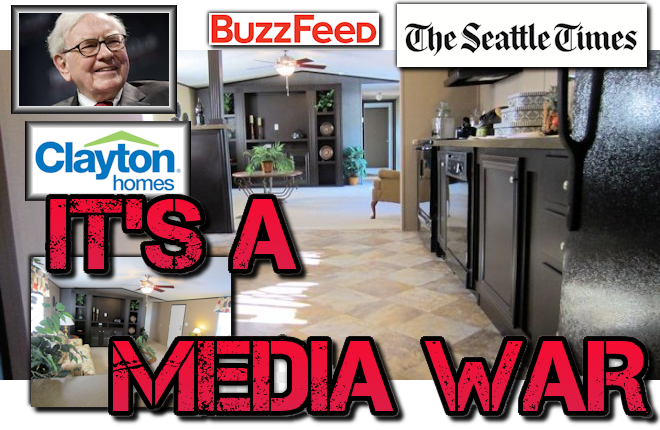 ItsAMediaWar-WarrenBuffettSeattleTimesBuzzFeedClaytonHomes-credits-UKtelegraph-respectiveLogos-eachCompanys-collage-posted-MHLivingNews-com-