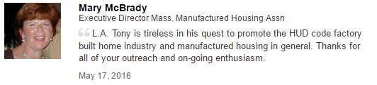 MaryMcBradyMassManufacturedHousingAssociation-LinkedInRecommendationLATonyKovach
