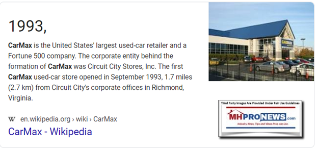 CarMaxUSLargestAutoRetailerLaunched1993WikiManufacturedHousingMarketingSalesManagementMHProNews