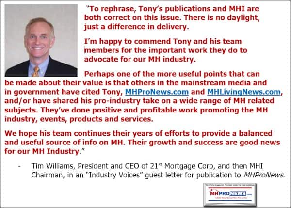 TimWilliamsToRephraseMHITonyBothCorrectThereisNoDaylight21stMortgageCorpMHIChairmmanufacturedHousingProNews