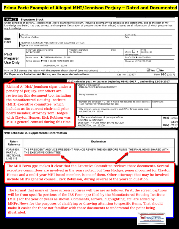 PrimaFacieExampleAllegedMHIJennisonPerjuryManufacturedHousingInstituteIRSNonprofitForm990FactCheckAnalysisMHProNews