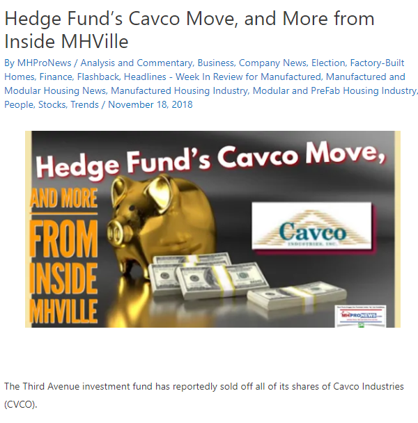 ThirdAvenueHedgeFundSellsCavcoIndustriesManufacturedHomeIndustryMHProNews