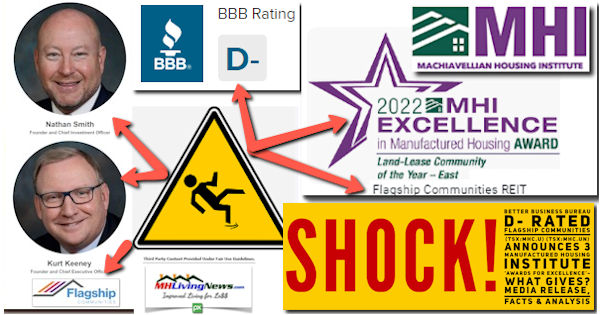 Shock!BBB-BureauD-RatedFlagshipCommunitiesTsxMHC.U-TsxMHC.UN-NathanSmithKurtKeeney3ManufacturedHousingInstituteAwardsExcellenceWhatGivesLogosPicsVideosFactsAnalysisMHLivingNews