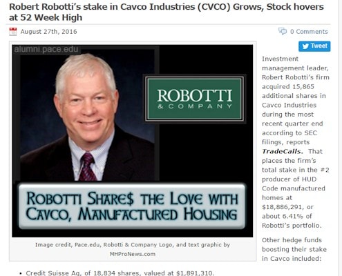 RobertRobottiStakeCavcoGrowsDailyBusinessNewsManufacturedHousingIndustryMHProNews-