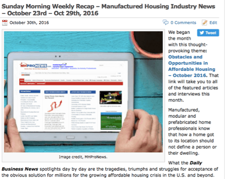 3sundaymorningweeklyrecapmanufacturedhousingindustrynewsoctober29thnov5th2016-postedtomanufacturedhousingindustrydailybusinessnewsmhpronews