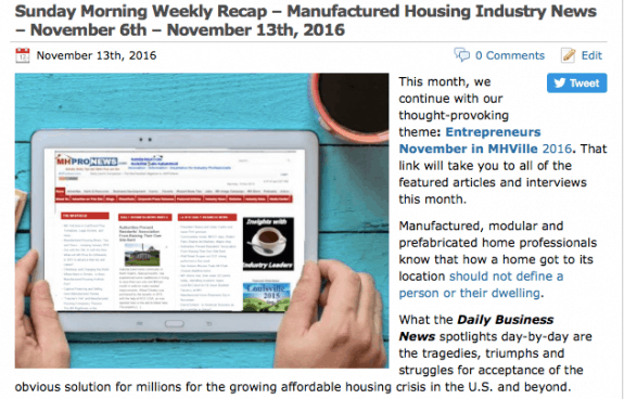 8sundaymorningweeklyrecapmanufacturedhousingindustrynewsnovmeber14thnov20th2016-postedtomanufacturedhousingindustrydailybusinessnewsmhpronews