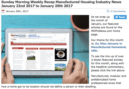 2SundayMorningWeeklyRecapManufacturedHousingIndustryNewsJanuary29th2017toFebruary5th2017-postedtoManufacturedHousingIndustryDailyBusinessNewsMHProNews