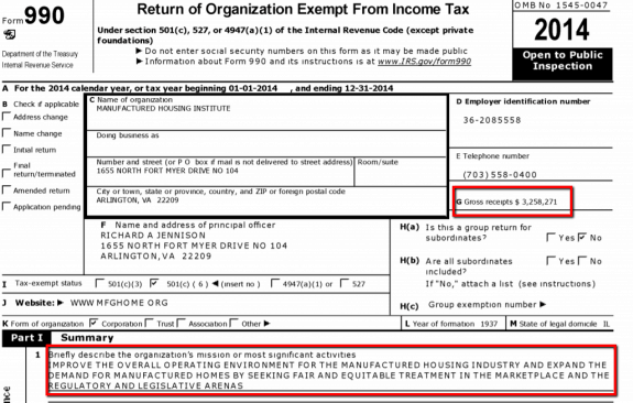 RichardAJennisonPresidentCEOManufacturedHousingInstituteBudgetForm990-2014