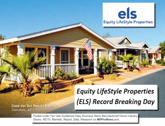 EquityLifeStylePropertiesELSLogoCasaDeSolGlendaleAZHitsNewRecordHighDailyBusinessNewsManufacturedHomeCommunityREITStocksMarketsReportsDataMHProNews