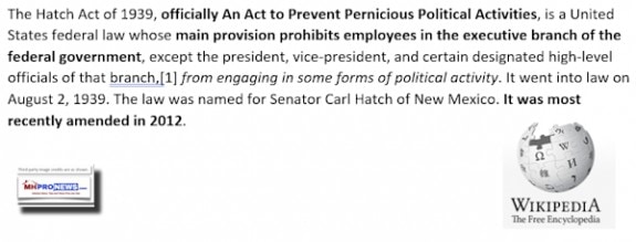HatchActProhibitsPoliticalActivityByAppointedFederalExecutiveOfficialWikipediaDailyBusinessNewsMHProNews