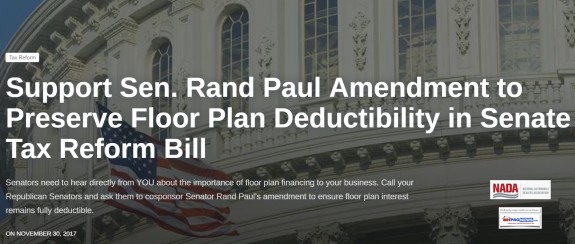 SupportSenatorRandPaulAmendmentTaxReformBillFloorplanDeductability