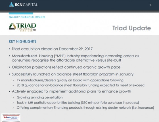 ECN CapitalTriadUpdate2BalanceSheetQ42017DaiyBusinessNewsMHProNews